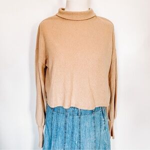 Everly | Tan Semi Cropped Turtleneck Sweater